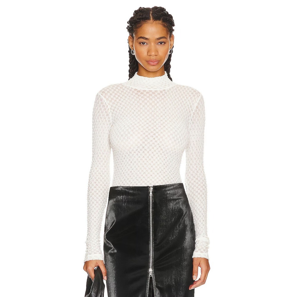 FRAME White Textured‎ Mock Neck Long Sleeve Top - Elegant Layering S/P